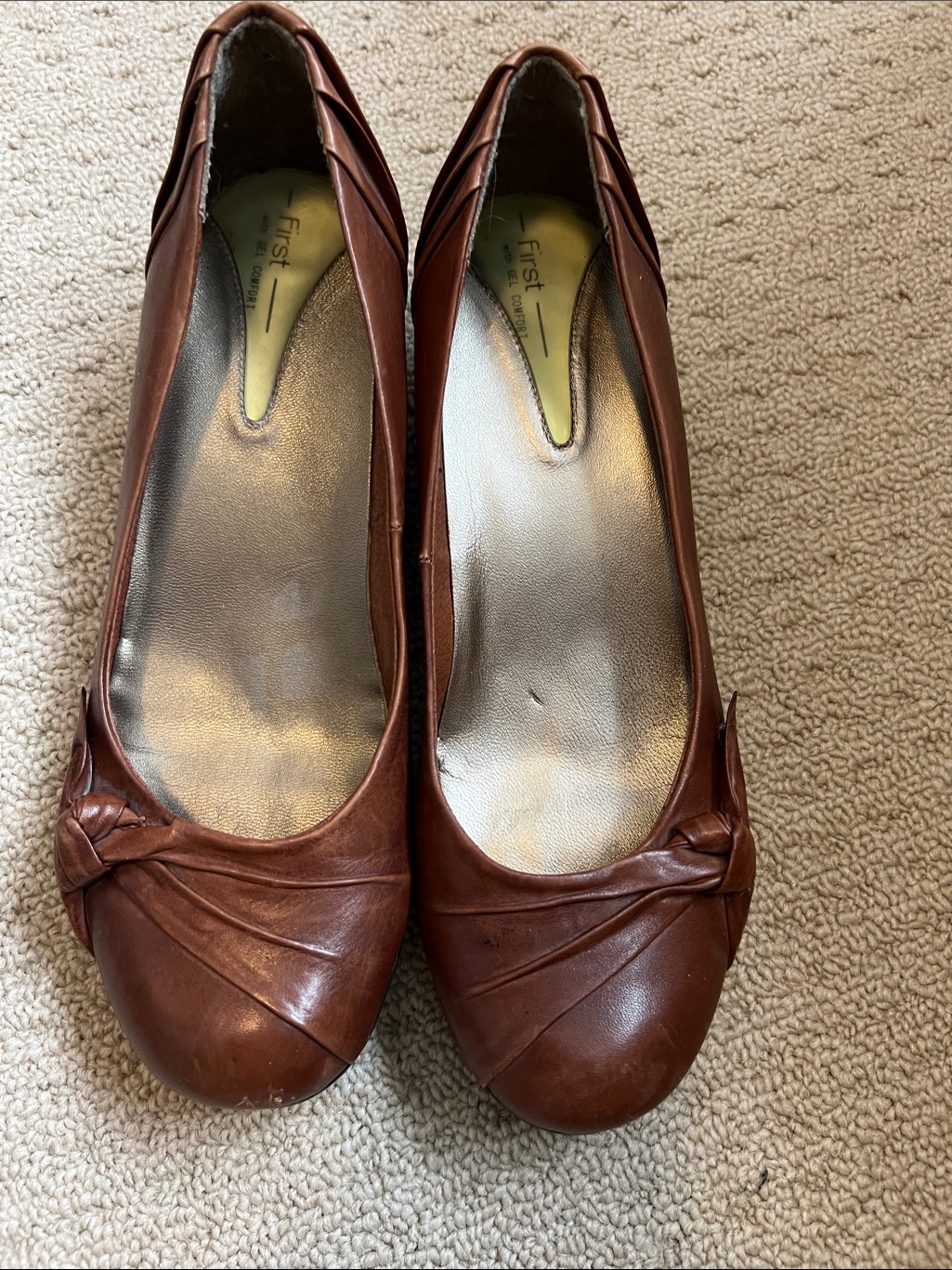 First Brown Leather Knot-Accent Ballet Flats